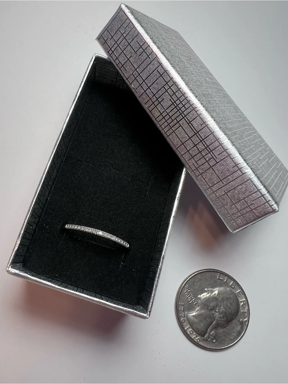 Delicate .925 Sterling Silver Pavé Diamond Half Eternity Band Ring - Size 8